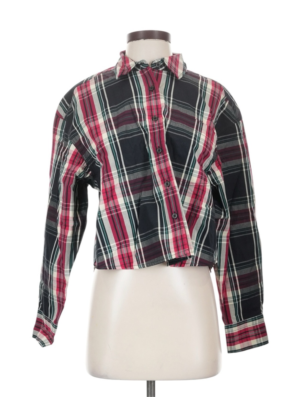 J. Crew Etienne Cropped Shirt in Stewart Tartan Cotton Poplin S Black Red NWT